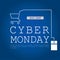Cyber monday deals banner. White computer mouse on blue background