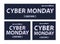 Cyber monday sale advirtising banner set in glitch pattern. Special offers and discounts on electronics and technology