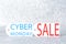 Cyber Monday sale, painted in red and blue on the price tags on the background of sequins