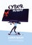 Cyber Monday Sale Poster With Man Holding Big Tv Plasma Over White Background, Template Banner With Copy Space Design