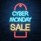 Cyber Monday sale vector advertisement, glowing neon realistic t