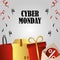 Cyber monday, shopping bag gift cardboard box and offer promotional event