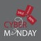 Cyber Monday. Shopping message with a computer mouse and three red tags.