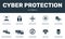 Cyber protection set icons collection. Includes simple elements such as Online privacy, Cyber security, Face recognition and Data