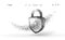 Cyber safety padlock on data mass. Security lock information privacy low poly polygonal future innovation technology network