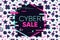 Cyber sale glitch banner. Abstract vector background. Holiday market discount. Business template.