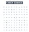 Cyber science vector line icons set. Cybernetics, Cybercrime, Cryptology, Cybersecurity, Robotics, Algorithms