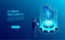 Cyber security concept banner with businessman protect data