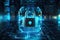 Cyber security concept. Lock on circuit board. 3d rendering, Cyber security concept hologram by a picture on background with