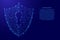 Cyber security icon shield with keyhole icon concept of data protection from futuristic polygonal blue lines and glowing stars for