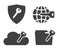 Cyber security icons set, key with shield, globe, cloud and file folder