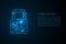 Cyber security illustration, lock symbol scatter blue light pixel with sample text on dark background presentation.