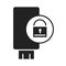 Cyber security and information or network protection flash drive lock silhouette style icon