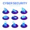Cyber Sequrity icons set. 3D isometric data protection icons. Personal data protection. Authorization form, password, sequrity