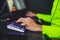 Cyber sport e-sports tournament, team of professional gamers, close-up on gamer\'s hands on a keyboard, pushing button, gamers