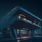 Cyber Synthwave Sci Fi Futuristic City Railway Station Midnight Glowing Lasers Neons Orange Purple Concrete Building Generative Ai