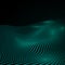 Cyber or technology background in green colors. Warp surface of matter. Abstract digital landscape with flowing particles. Vector