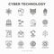 Cyber technology thin line icons set: ai, virtual reality glasses, bionics, robotics, global network, computer game,