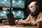 Cyber terrorist wearing mask hacking database servers