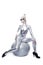 Cyber woman sitting on a silver ball