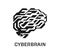 Cyberbrain vector silhouette. Artificial human brain. AI artificial intelligence concept
