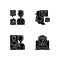 Cyberbullying and discrimination black glyph icons set on white space