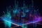Cybercity illustration of futuristic neon city. Science fiction sci-fi