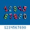 Cybernetic 3d numbers, pixel art vector numeration. Pixel design