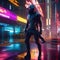 Cybernetic assassin, Ruthless cyborg assassin stalking its prey amidst a futuristic cityscape of neon lights and shadows5