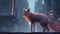 A cybernetic fox darting across rooftops Fantasy concept , Illustration painting