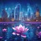 Cybernetic Harmony: A Lotus in a Neon Hued Metropolis AI Generated