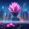 Cybernetic Harmony: A Lotus in a Neon Hued Metropolis AI Generated