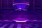 Cyberpunk 3D game metaverse background. Platform podium mockup with neon light sci-fi product podium showcase in The room purple
