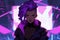 Cyberpunk Anime Character Sporting Vibrant Purple Hair In A Digital World Standard