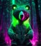 Cyberpunk bear in neon lighting, futuristic photorealistic illustration, AI