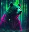Cyberpunk bear in neon lighting, futuristic photorealistic illustration, AI