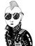 Cyberpunk boy in dark vr glasses. Cybergoth illustration. Black and white punk man. Retrowave and vaporwave style. Vector artwork