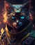 Cyberpunk cat with robotic steel accessories realistic generated with AI tools