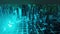 Cyberpunk city abstract seamless loop background. Wireframe buildings. Cyan color. Neon metaverse futuristic concept