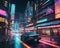 Cyberpunk Cityscape with Neon Lights. Illustration created with Generative AI