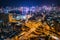 Cyberpunk color of the expressway and bridge in downtown Kowloon, Hong Kong