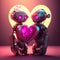 cyberpunk cute couple robot on valentine, led glow, abstract futuristic background