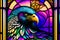 Cyberpunk eagle stained glass window