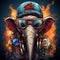 Cyberpunk Elephant: A Vibrant Caricature In Helmet And Shades