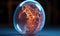 The cyberpunk embryo inside the glass egg symbolized the futuristic possibilities of human evolution