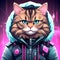 Cyberpunk Feline Warrior: An 8K Image of a Brutal Siberian Cat Wearing a Cyber Jacket in Anime-Style Cyberpunk Fashion