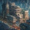 Cyberpunk future city illustration, created with Generative AI Technology