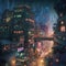 Cyberpunk future city illustration, created with Generative AI Technology
