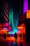 cyberpunk futuristic city neon nightlife assassin on the downtown dystopian urban streets. Cyberpunk soldiers