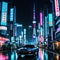 A cyberpunk futuristic japanese city at night